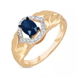 Золотое кольцо c бриллиантами и сапфиром