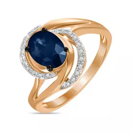 Золотое кольцо c бриллиантами и сапфиром