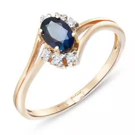 Золотое кольцо c бриллиантами и сапфиром