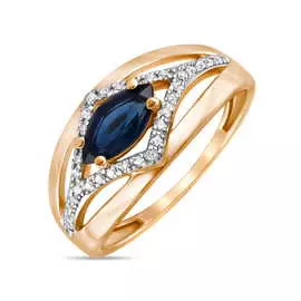 Золотое кольцо c бриллиантами и сапфиром