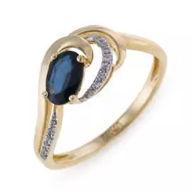 Золотое Кольцо c бриллиантами и сапфиром