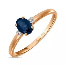 Золотое кольцо c бриллиантами и сапфиром