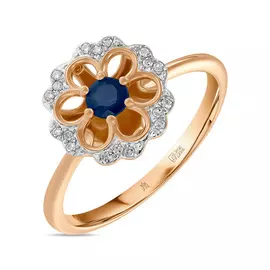 Золотое кольцо c бриллиантами и сапфиром