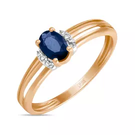 Золотое Кольцо c бриллиантами и сапфиром