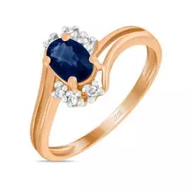 Золотое Кольцо c бриллиантами и сапфиром