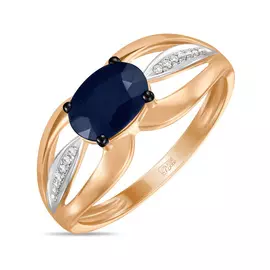 Золотое кольцо c бриллиантами и сапфир цветнойом