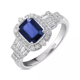 Золотое кольцо c бриллиантами и сапфиром