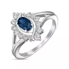 Золотое кольцо c бриллиантами и сапфиром