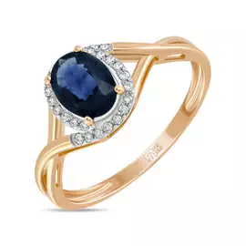 Золотое кольцо c бриллиантами и сапфиром