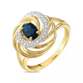 Золотое Кольцо c бриллиантами и сапфиром