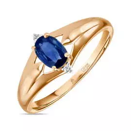 Золотое кольцо c бриллиантами и сапфиром