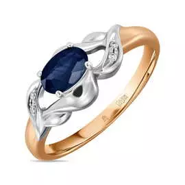 Золотое кольцо c бриллиантами и сапфиром