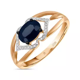Золотое кольцо c бриллиантами и сапфиром