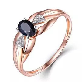 Золотое кольцо c бриллиантами и сапфиром