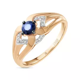 Золотое кольцо c бриллиантами и сапфиром