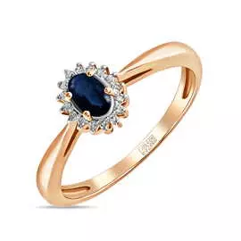 Золотое Кольцо c бриллиантами и сапфиром