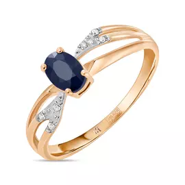 Золотое кольцо c бриллиантами и сапфиром