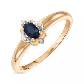 Золотое кольцо c бриллиантами и сапфир цветнойом
