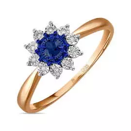 Золотое кольцо c бриллиантами и сапфиром