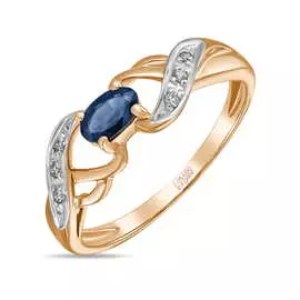 Золотое кольцо c бриллиантами и сапфиром