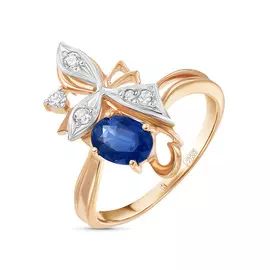 Золотое Кольцо c бриллиантами и сапфиром