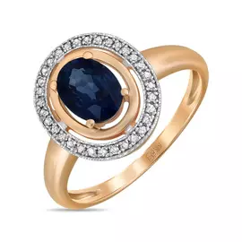 Золотое Кольцо c бриллиантами и сапфиром