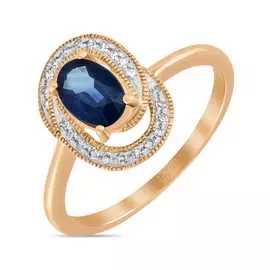 Золотое кольцо c бриллиантами и сапфиром