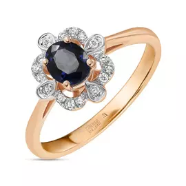 Золотое кольцо c бриллиантами и сапфиром