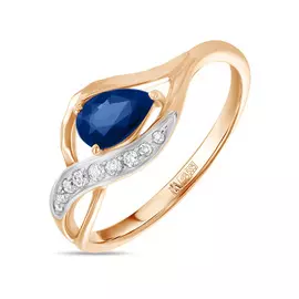 Золотое Кольцо c бриллиантами и сапфиром