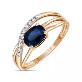Золотое Кольцо c бриллиантами и сапфиром