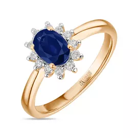 Золотое кольцо c бриллиантами и сапфиром