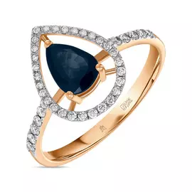 Золотое кольцо c бриллиантами и сапфиром