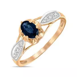 Золотое кольцо c бриллиантами и сапфиром