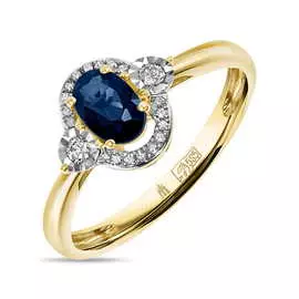 Золотое кольцо c бриллиантами и сапфиром