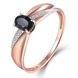 Золотое кольцо c бриллиантами и сапфир цветнойом