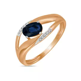 Золотое кольцо c бриллиантами и сапфир цветнойом