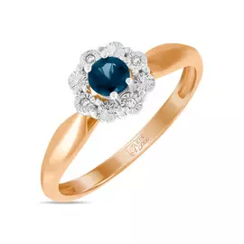 Золотое Кольцо c бриллиантами и сапфиром