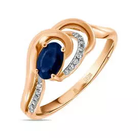 Золотое кольцо c бриллиантами и сапфиром