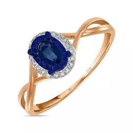 Золотое кольцо c бриллиантами и сапфиром