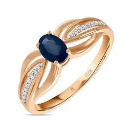 Золотое кольцо c бриллиантами и сапфиром