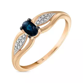 Золотое кольцо c бриллиантами и сапфиром