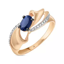 Золотое кольцо c бриллиантами и сапфиром