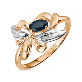 Золотое кольцо c бриллиантами и сапфиром