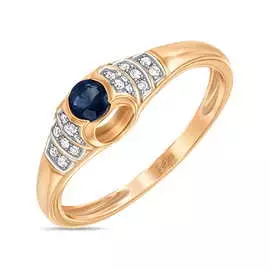 Золотое кольцо c бриллиантами и сапфиром