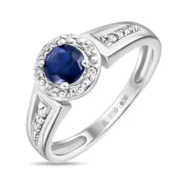 Золотое Кольцо c бриллиантами и сапфиром