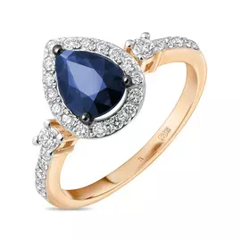 Золотое кольцо c бриллиантами и сапфиром