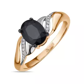 Золотое кольцо c бриллиантами и сапфир цветнойом