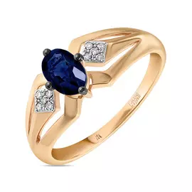 Золотое кольцо c бриллиантами и сапфиром