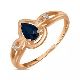 Золотое кольцо c бриллиантами и сапфиром