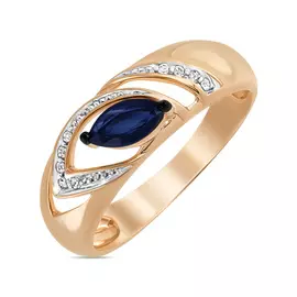 Золотое кольцо c бриллиантами и сапфиром